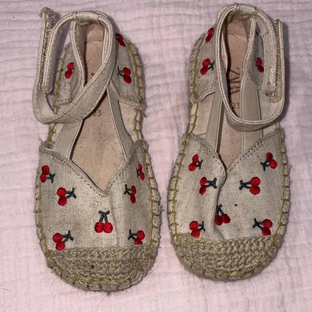 Zara Kids Cherry Embroidered Sandals - Red and Cream